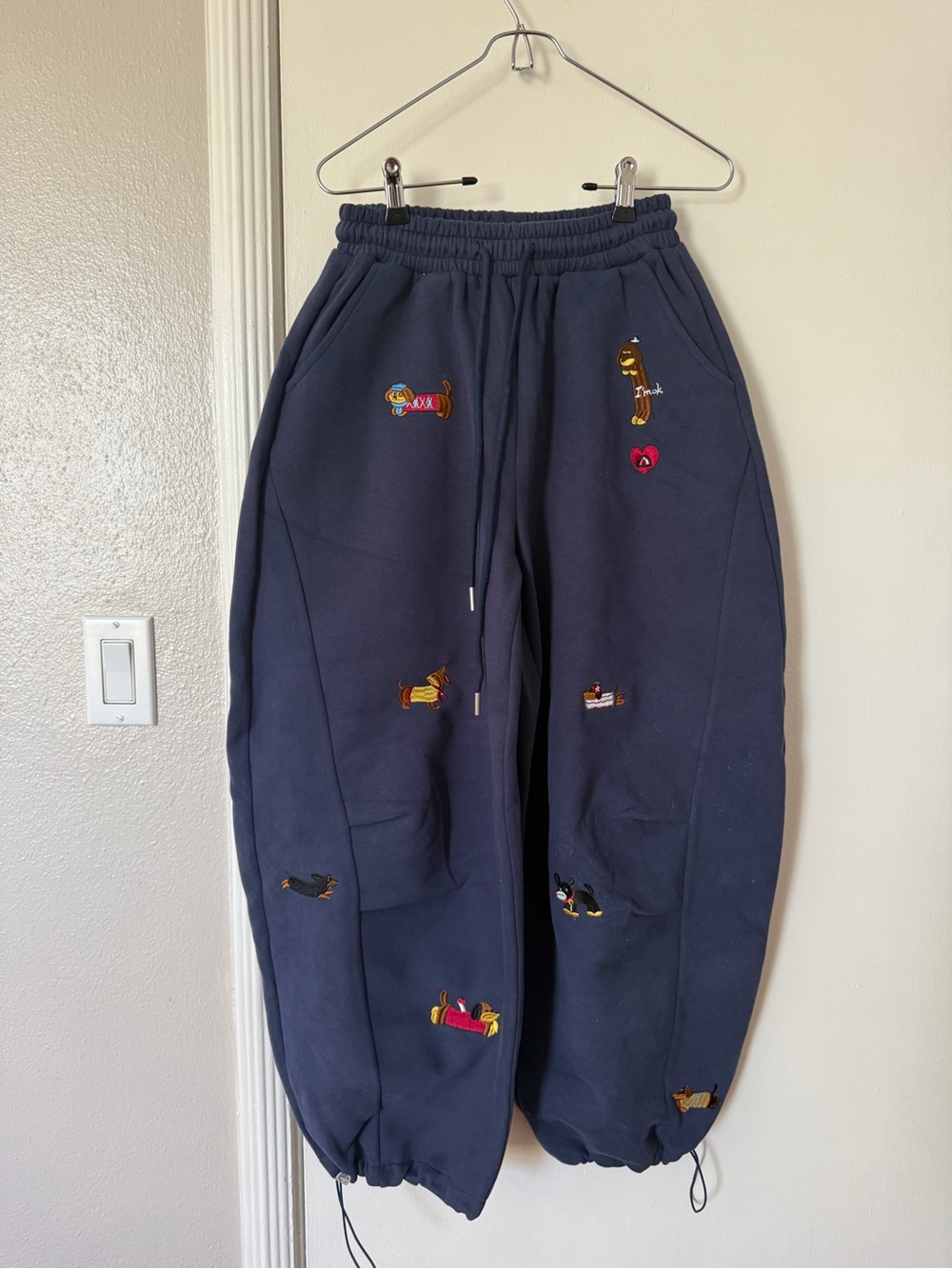 Aelfric Eden Navy Sweatpants with Colorful Dog Embroidery